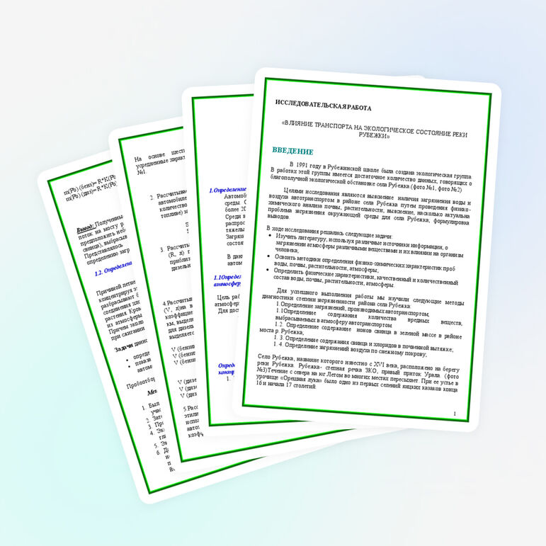 ИССЛЕДОВАТЕЛЬСКАЯ РАБОТА "ВЛИЯНИЕ ТРАНСПОРТА НА ЭКОЛОГИЧЕСКОЕ СОСТОЯНИЕ РЕКИ РУБЕЖКИ"