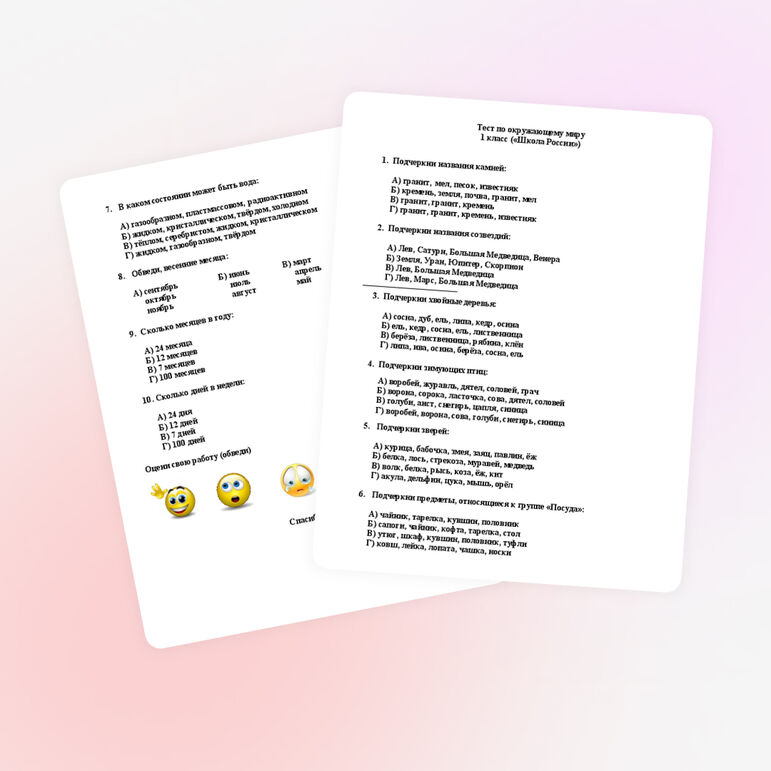 Тест по окружающему миру 1 класс. УМК