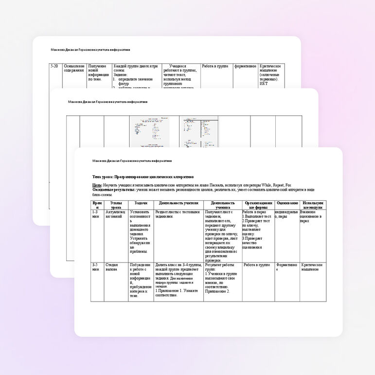 Планирование урока: Программирование циклических алгоритмов