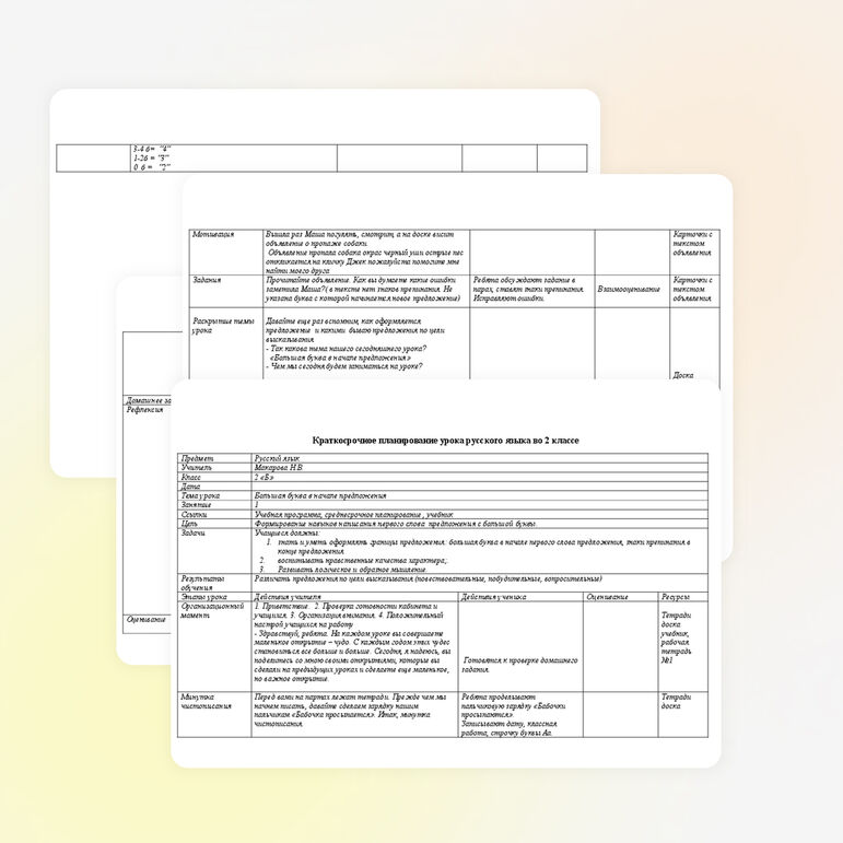 Краткосрочное планирование урока русского языка во 2 классе