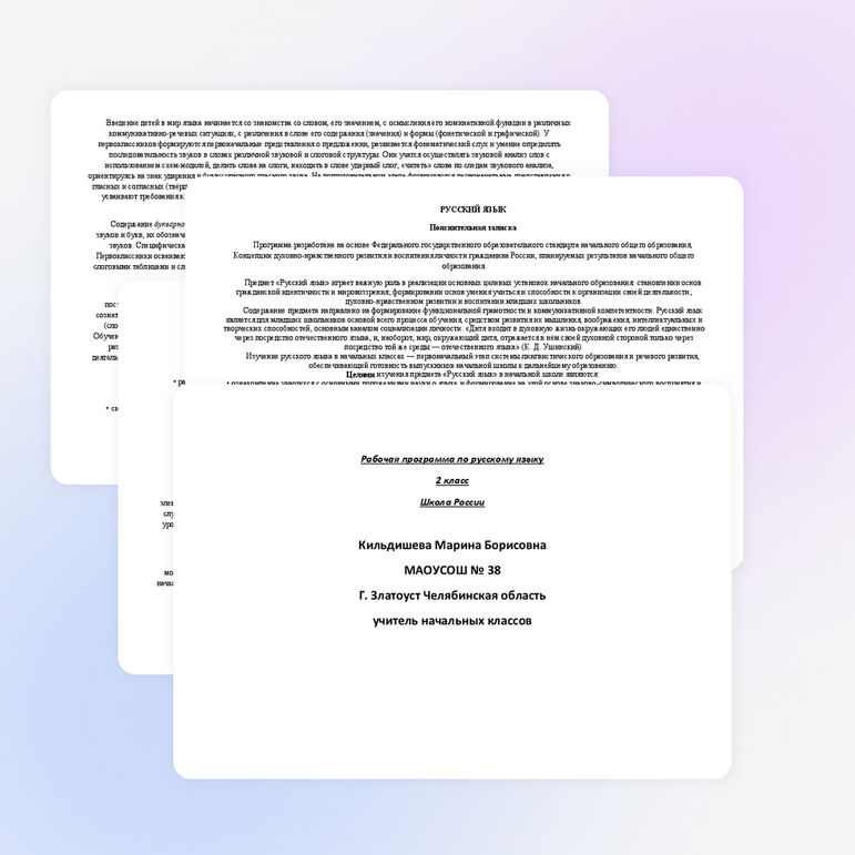 Рабочая программа по русскому языку 2 класс Школа России