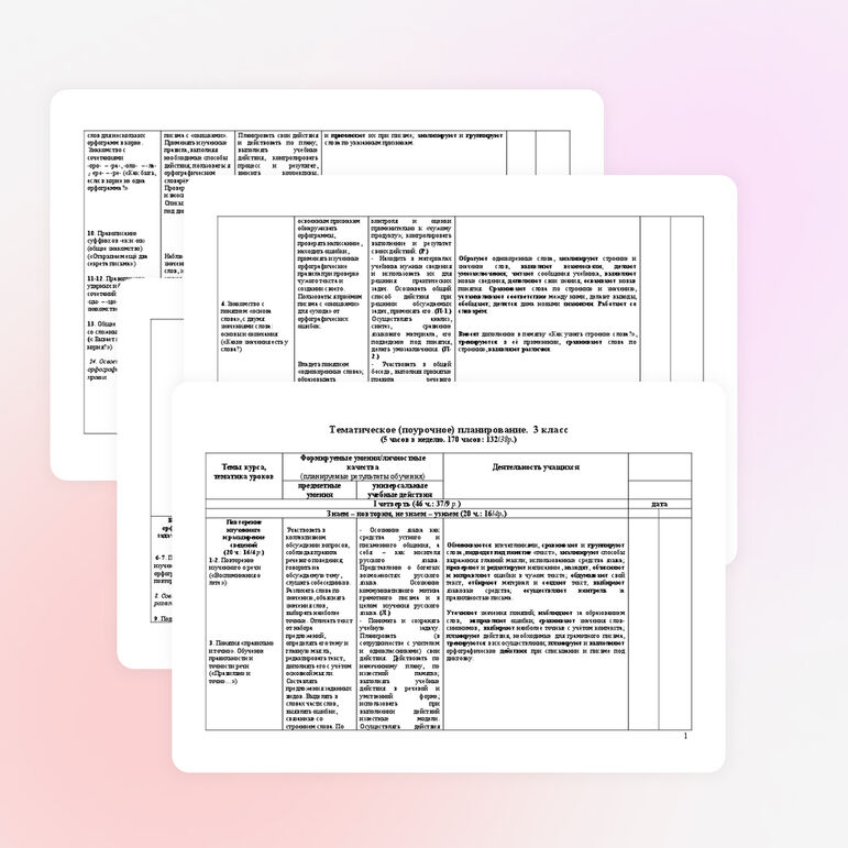 Тем.планирование по русскому языку 3 класс умк Гармония