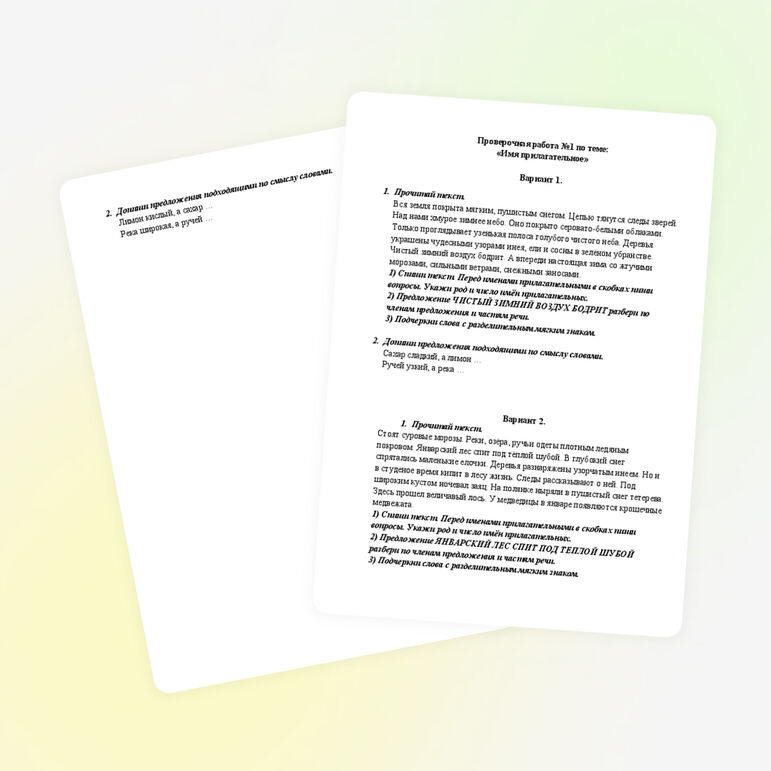 Проверочная работа по теме: "Имя прилагательное"