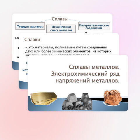 Презентация по теме «Сплавы металлов. Электрохимический ряд напряжений металлов» (11 класс)