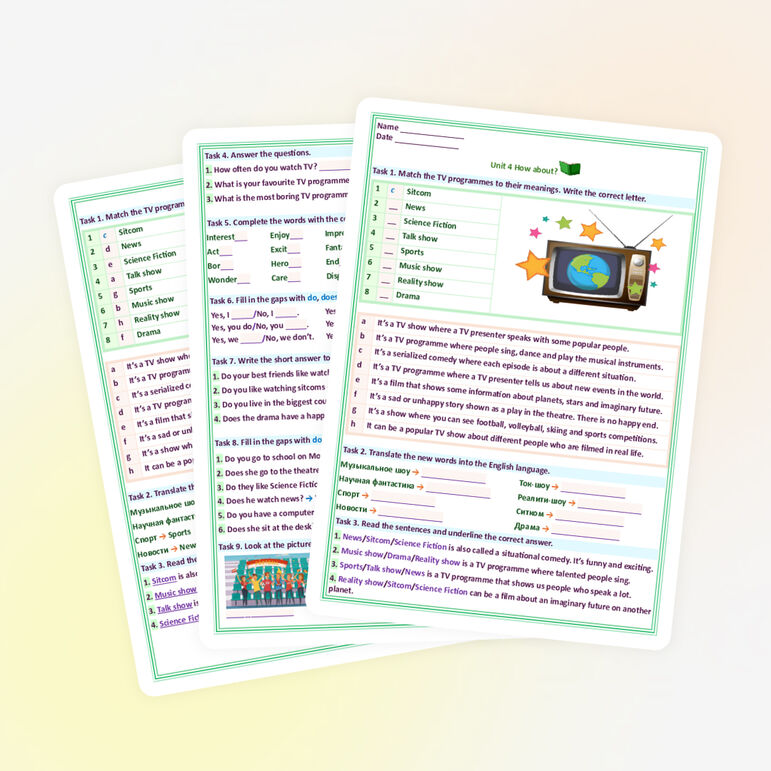 Рабочие листы для Spotlight 6 «Module 4 Day after day. Unit 4b How about?»
