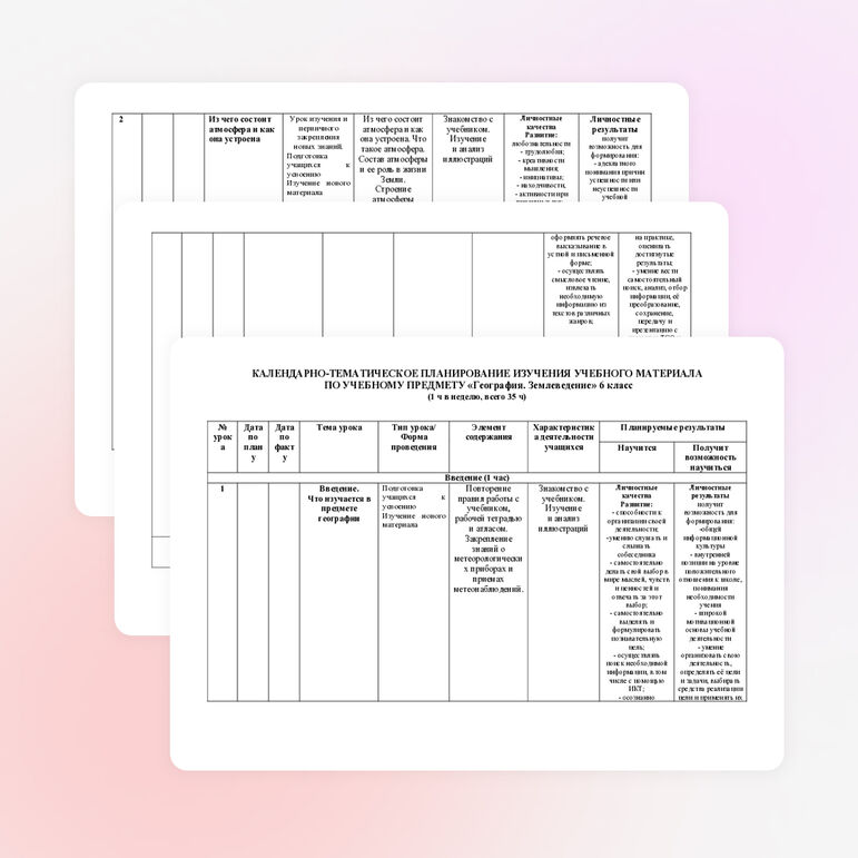 Планирование по географии для 6 класса с учетом требований ФГОС