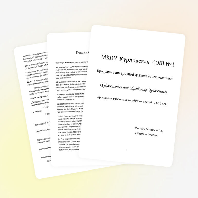 Программа внеурочной деятельности учащихся «Художественная обработка древесины»
