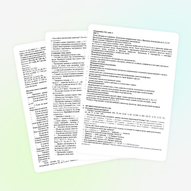 План дневного погружения по теме "Делимость натуральных чисел"