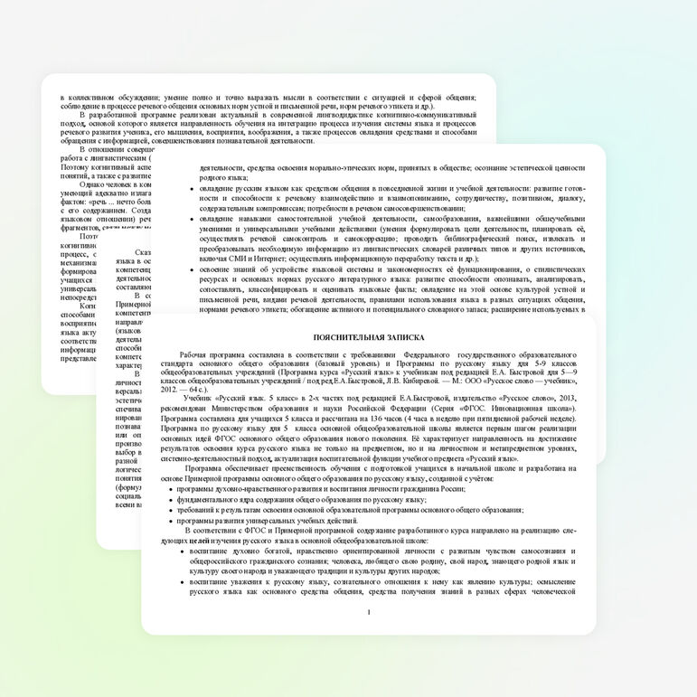 Рабочая программа по русскому языку 5 класс