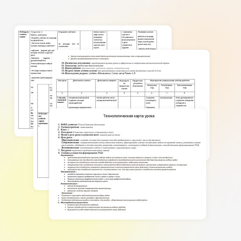 Технологическая карта урока математики