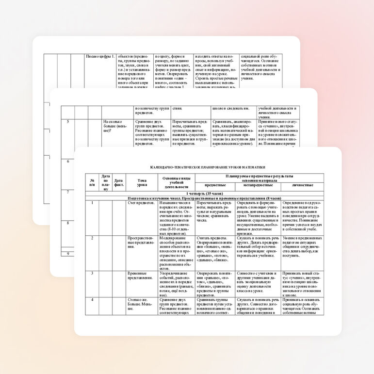 Календарно - тематическое планирование уроков математики в 1 классе, программа "Школа России"