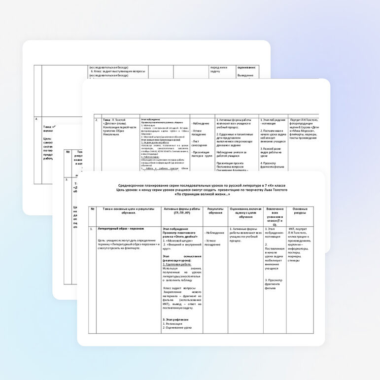 Среднесрочное планирование серии уроков по литературе в 7 классе