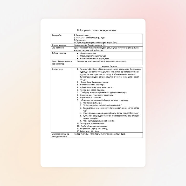 Коучинг №2. Диалогтік оқыту.