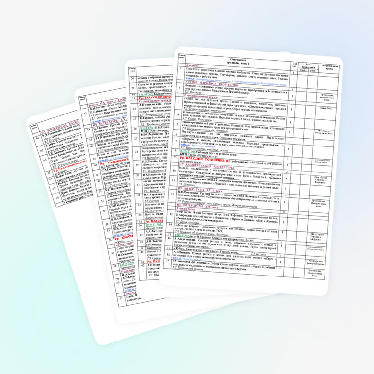 Календарно-тематическое планирование уроков литературы 5 класс