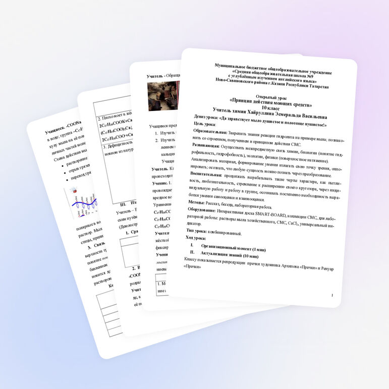 Урок в 10 классе «Принцип действия моющих средств»