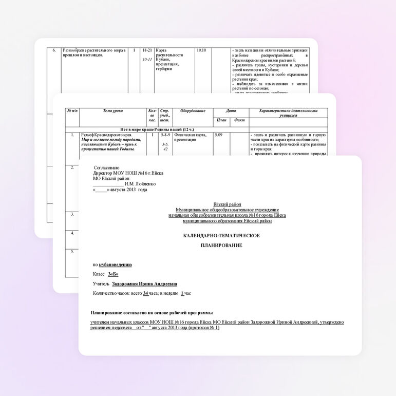 Календарно-тематическое планирование по кубановедению 3 класс