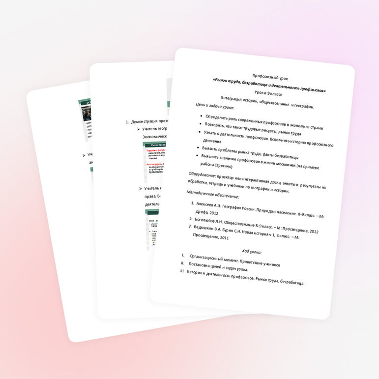 Профсоюзный урок «Рынок труда, безработица и деятельность профсоюзов»