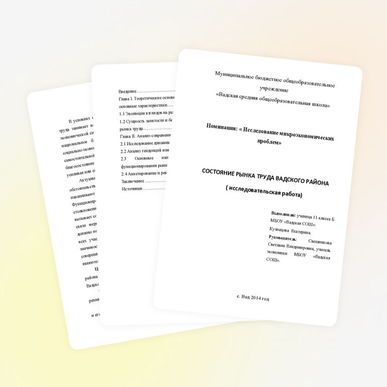 Исследовательская работа по теме: «Состояние рынка труда Вадского района»