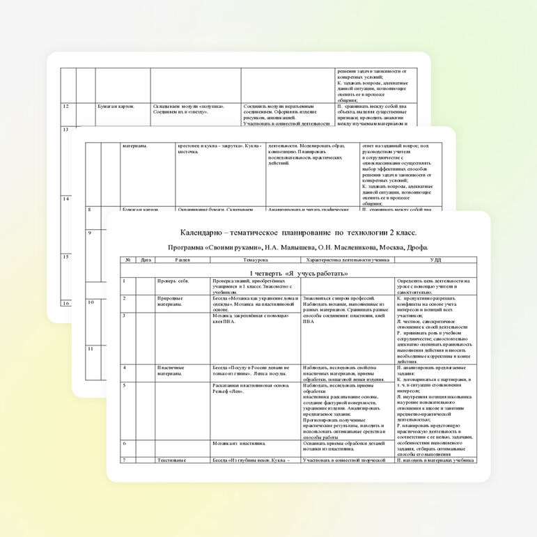 Календарно-тематическое планирование 2 класс по программе ритм