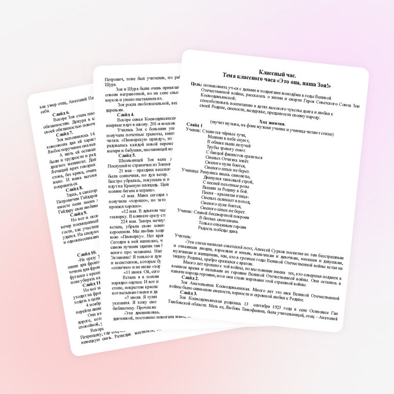 Классный час "Это она, наша Зоя..."