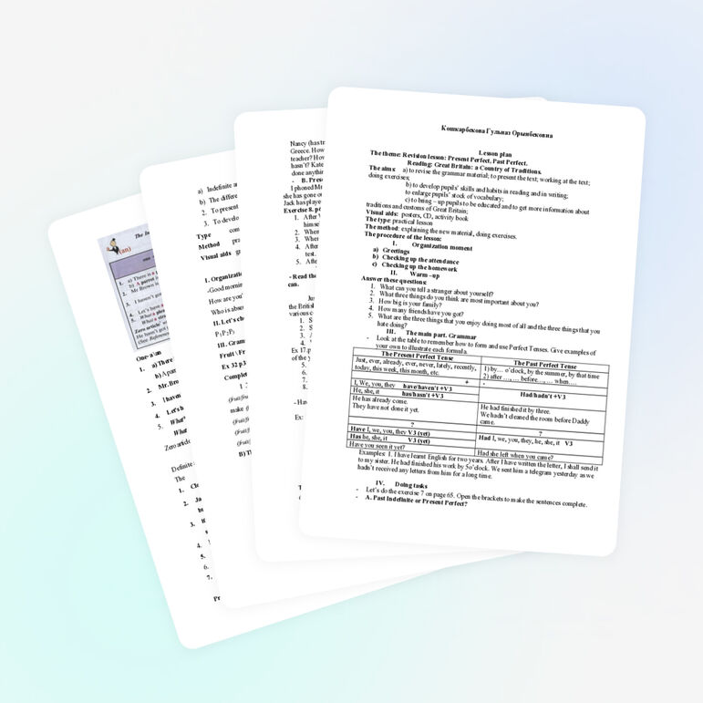 Revision lesson: Present Perfect, Past Perfect.