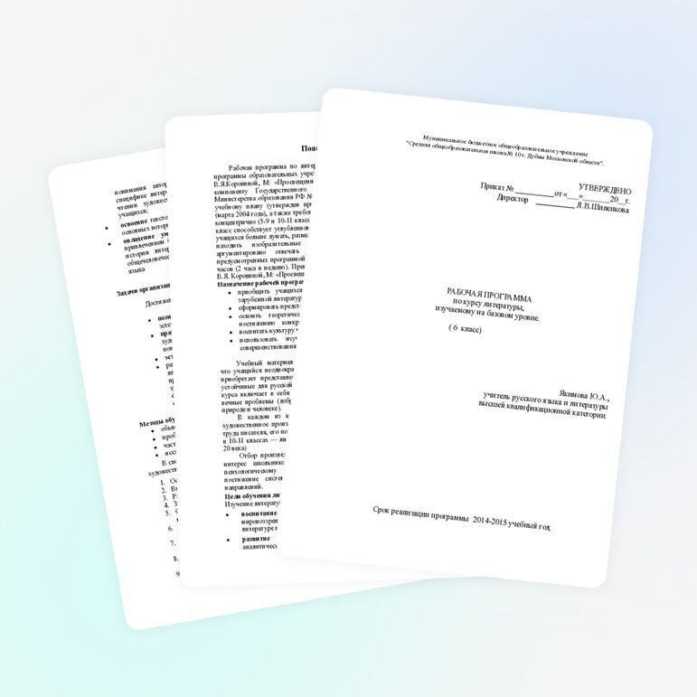 Рабочая программа по литературе 6 класс