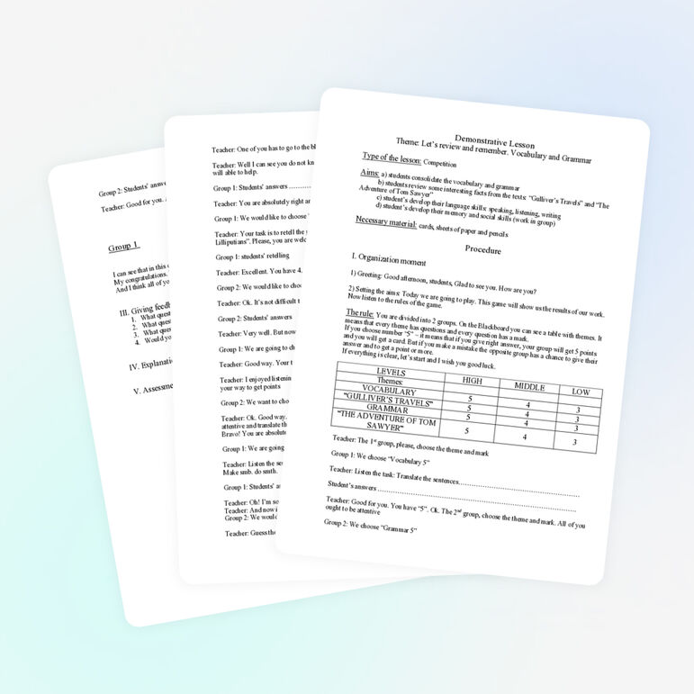 Demonstrative Lesson Theme: Let’s review and remember. Vocabulary and Grammar