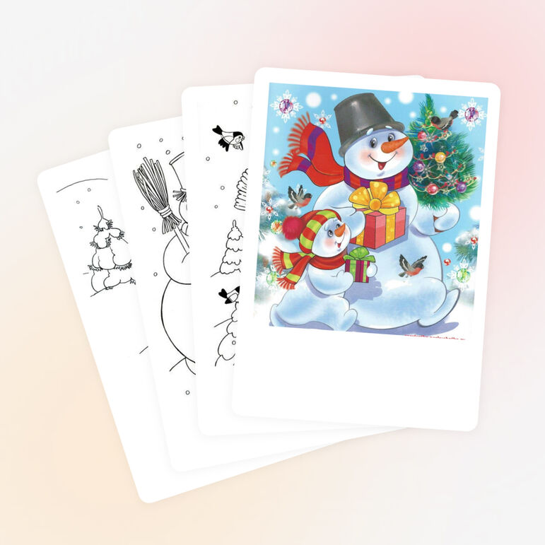 Новогодние раскраски "Снеговик и его друзья"