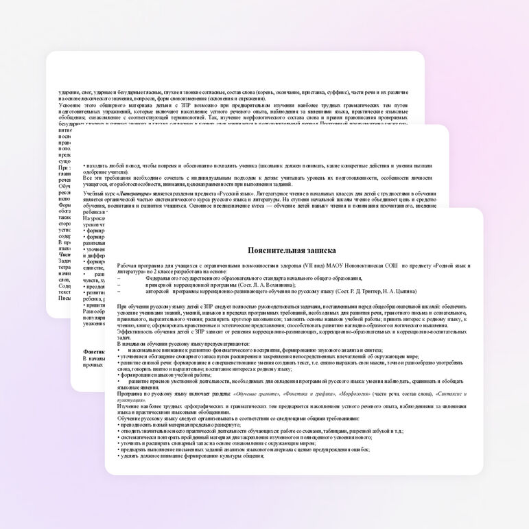 Рабочая программа и КТП для учащихся с ограниченными возможностями здоровья (VII вид)по предмету «Родной язык и литература» во 2 классе