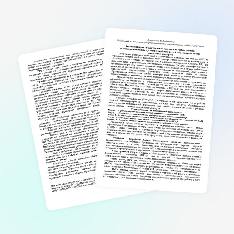 Статья "Реализация проекта «Безграничные возможности особого ребенка» по созданию специальных условий для обучения детей с нарушениями опорно-двигательного аппарата"