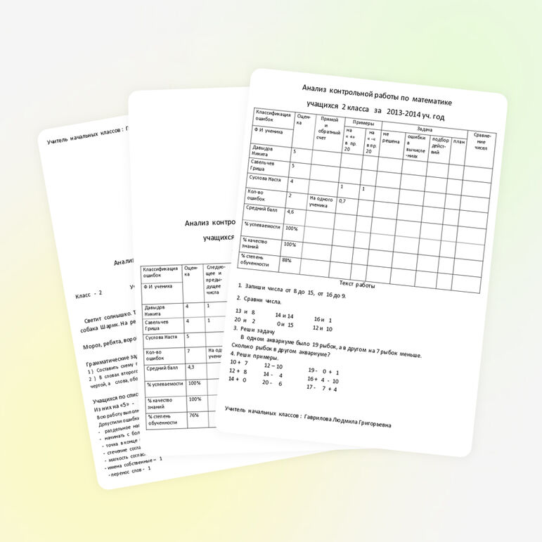 Анализ контрольной работы по математике