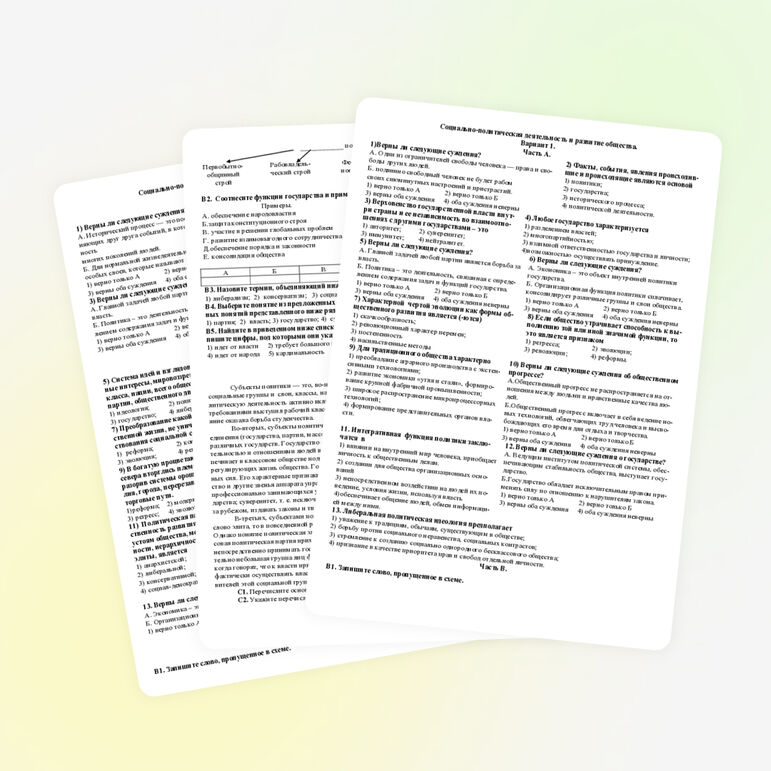 Контрольная работа по обществознанию на тему "Социально-политическая деятельность и развитие общества" (10 класс) "