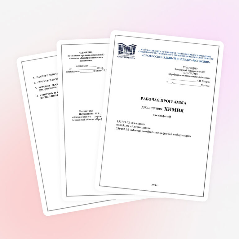 Рабочая программа учебной дисциплины "Химия" для профессий НПО
