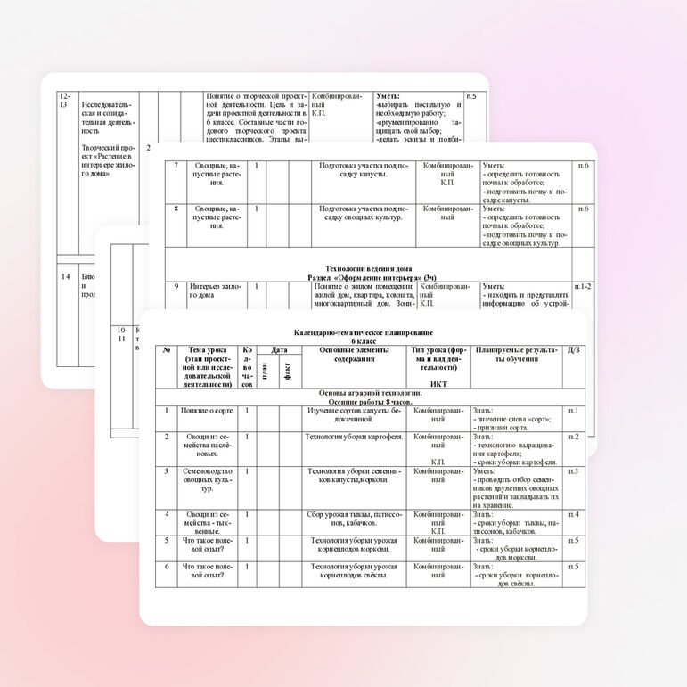 Рабочая программа по технологии 6 класс