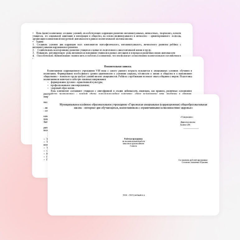 Рабочая программа по воспитательной работе классного руководителя 3 класса