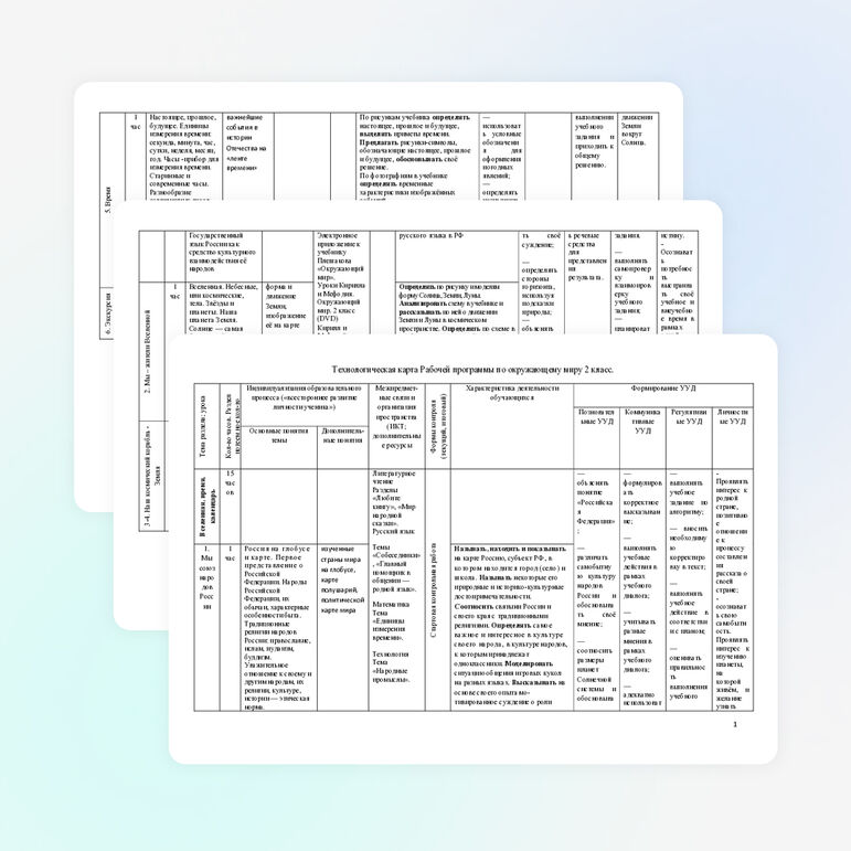 Технологическая карта рабочей программы по окружающему миру (2 класс)