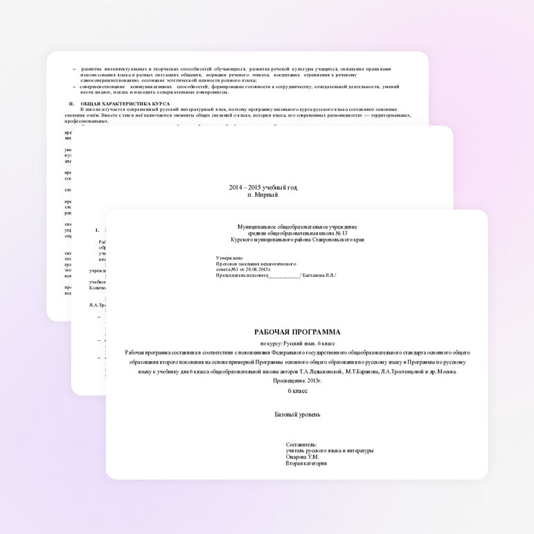 Рабочая программа по русскому языку 6 класс