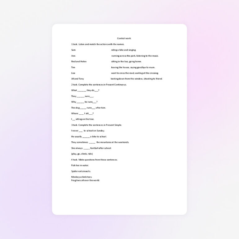 Контрольная работа по английскому языку 3 класс