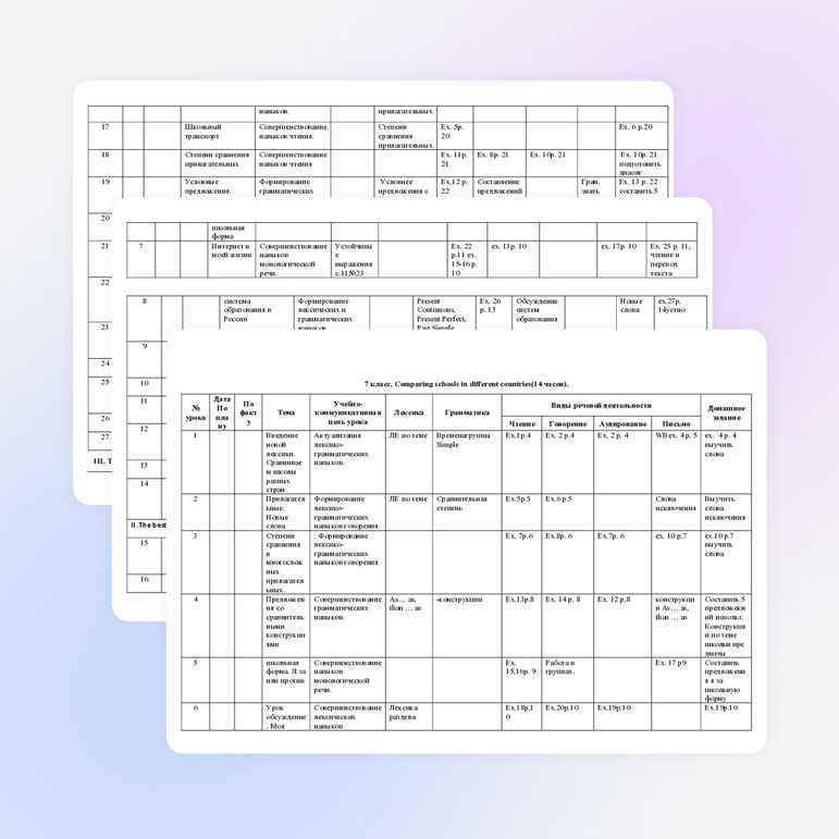 Планирование для 7-класса Вербицкая