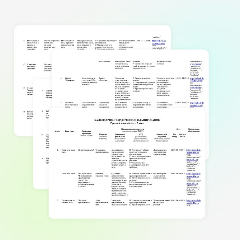 Календарно-тематическое планирование по русскому языку 4 класс 2 часа