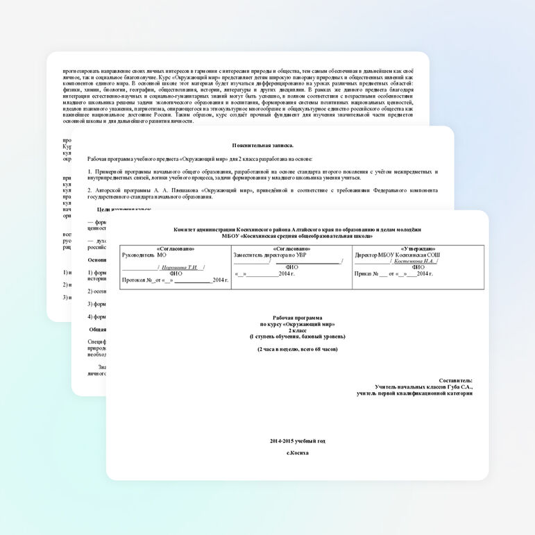 Рабочая программа по курсу «Окружающий мир» (2 класс)