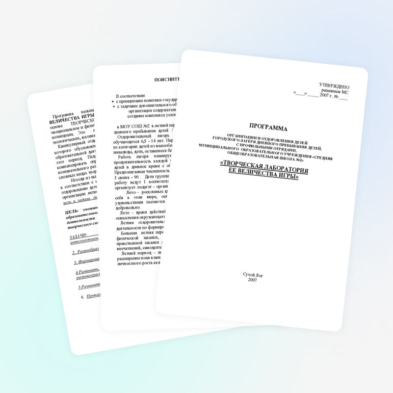 Программа летнего лагеря дневного пребывания детей (2007 год)
