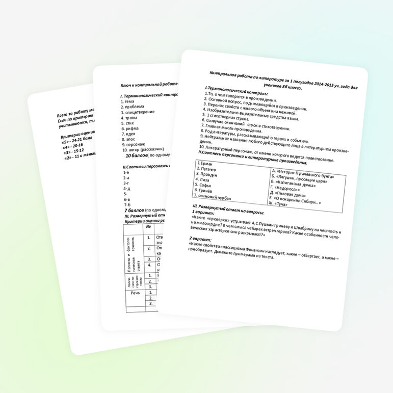 Контрольная работа по литературе за I полугодие для 8 класса