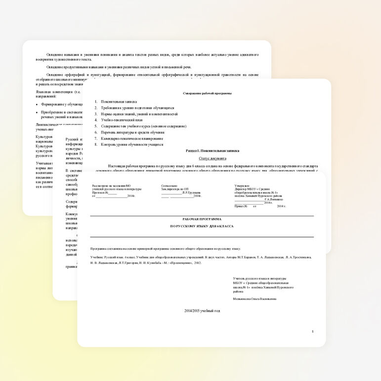 Рабочая программа по русскому языку для 6 класса