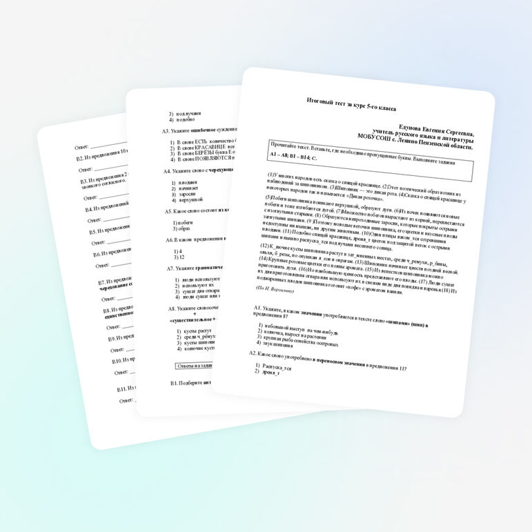 Итоговый тест по русскому языку за курс 5 класса