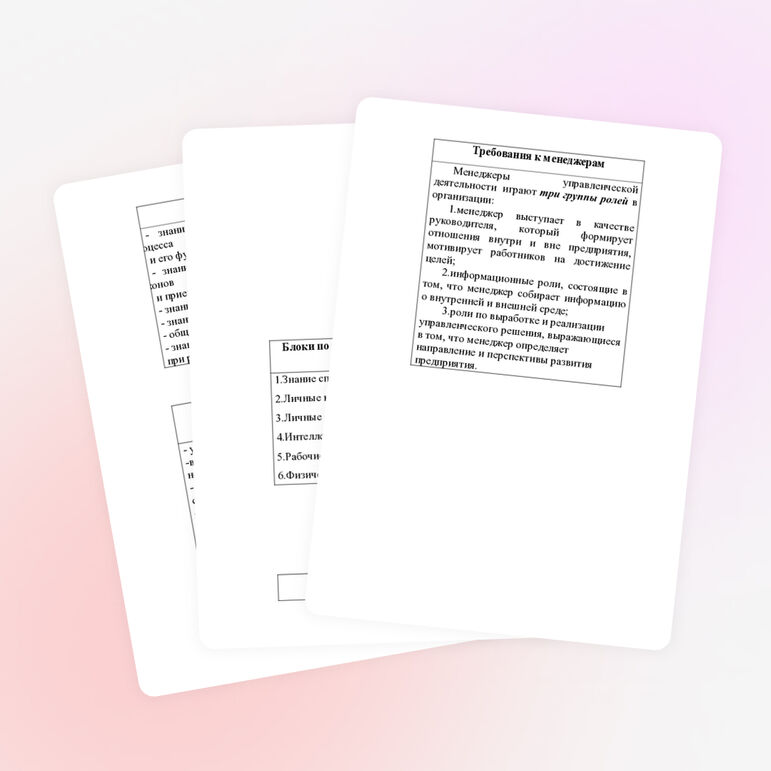 Дидактический материал по теме урока: "Требования, предъявляемые к менеджерам"