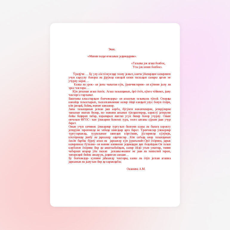 Эссе. «Менин педагогикалык једимдерим».