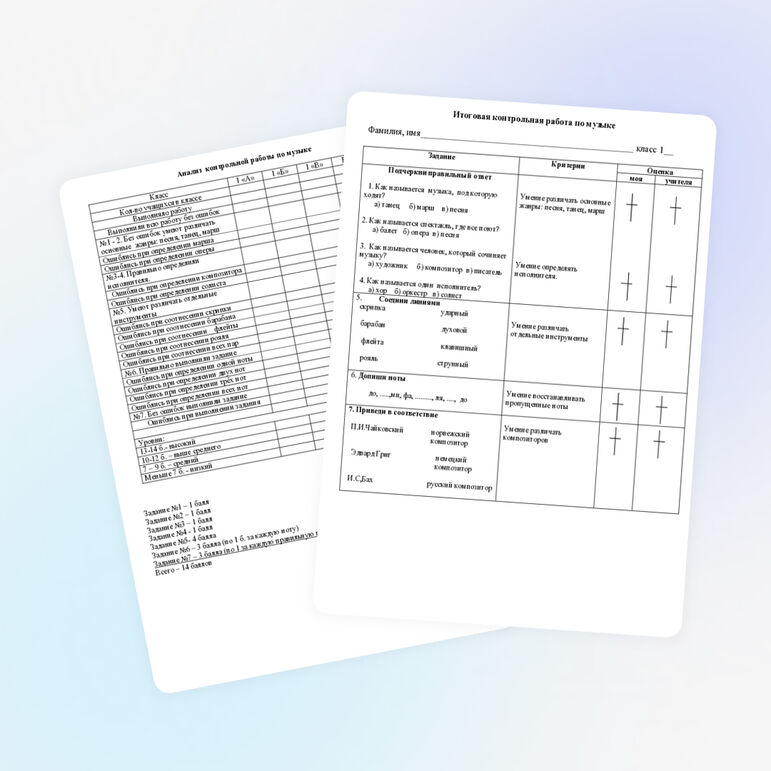 Итоговый тест по музыке для учащихся 1 класса