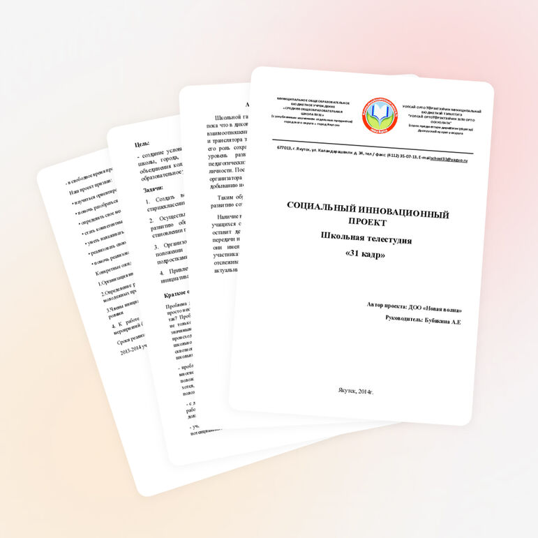 СОЦИАЛЬНЫЙ ИННОВАЦИОННЫЙ ПРОЕКТ Школьная телестудия «31 кадр»