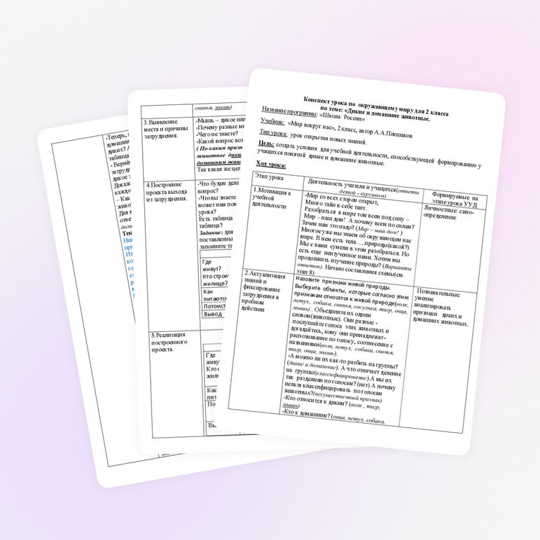 Конспект урока по окружающему миру для 2 класса по теме: «Дикие и домашние животные.